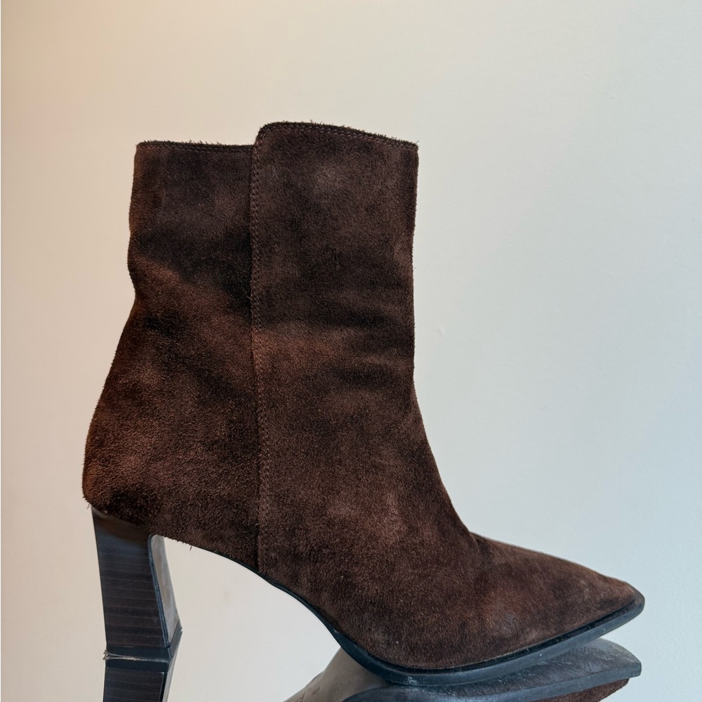 Zara Dark Brown Suede Pointed Toe Ankle Boots